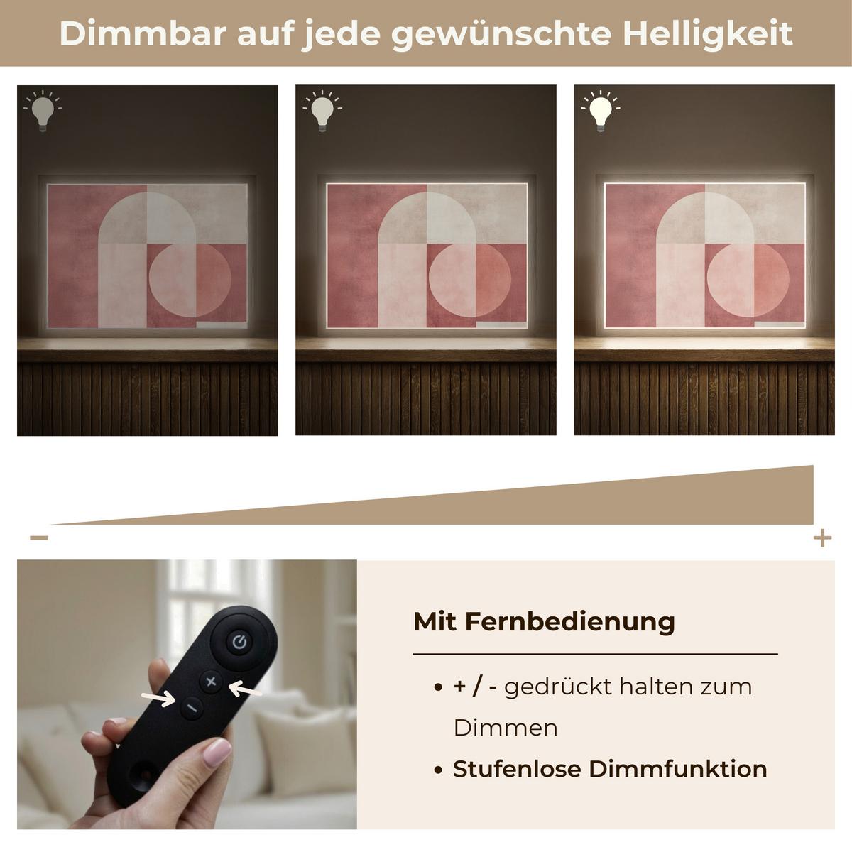 WANDLEUCHTE MIT AKKU Figuren - Abstrakt - Rosa 40x30 cm - Altrosa, Holzwerkstoff (40/30/8cm) - OnlyWow