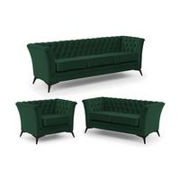SITZGARNITUR 3+2+1 Chesterfield Whitby Flaschengrün Samt mit schwarzen Füßen - Dunkelgrün/Schwarz, Holz/Textil (237/78/82cm) - S-Style Möbel