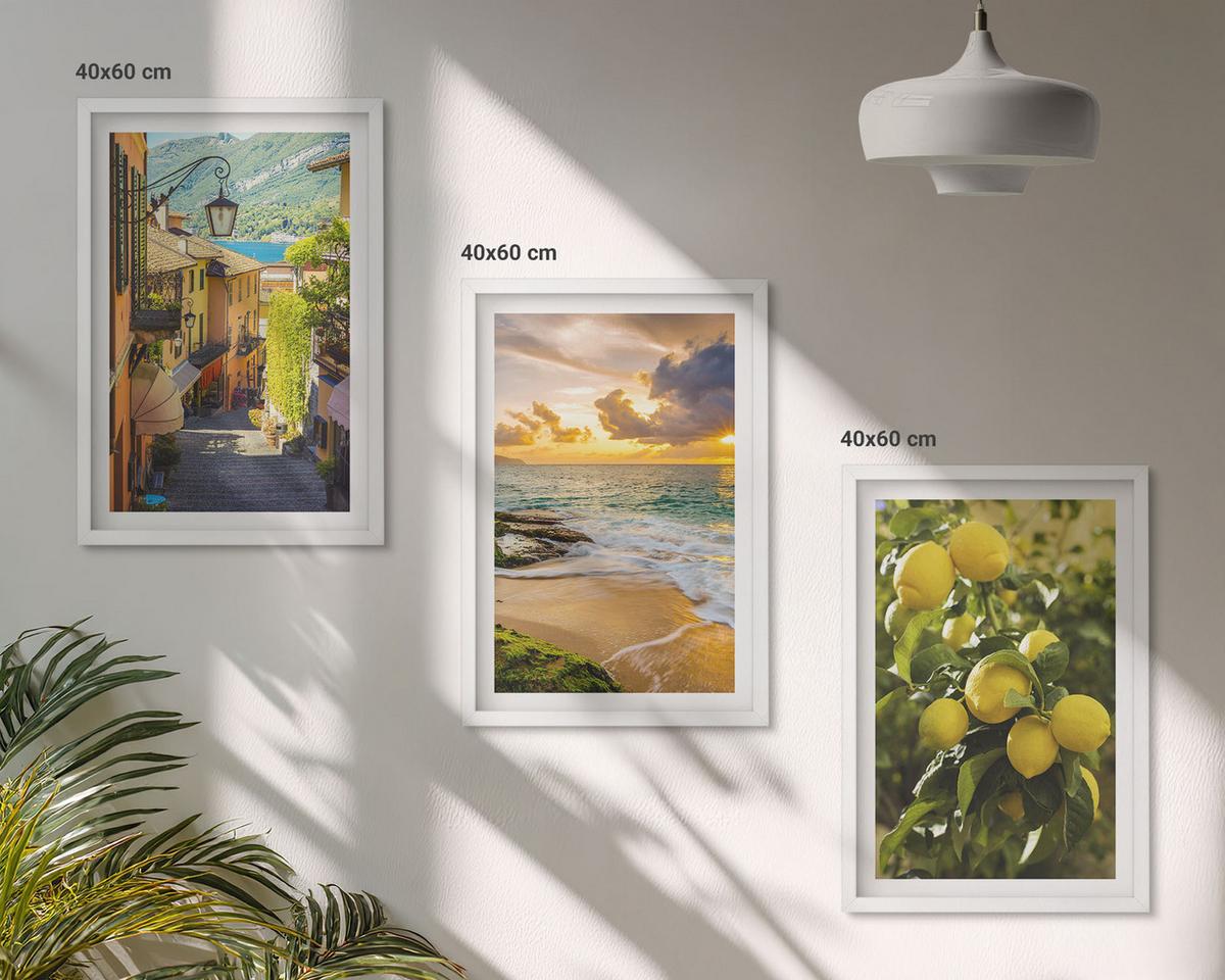 BILDER SET 3er Set - 40x60 cm Weißer Rahmen - Straßen, Meer, Strand, Zitrusbäume - Weiß, Kunststoff (40/60cm) - TULUP