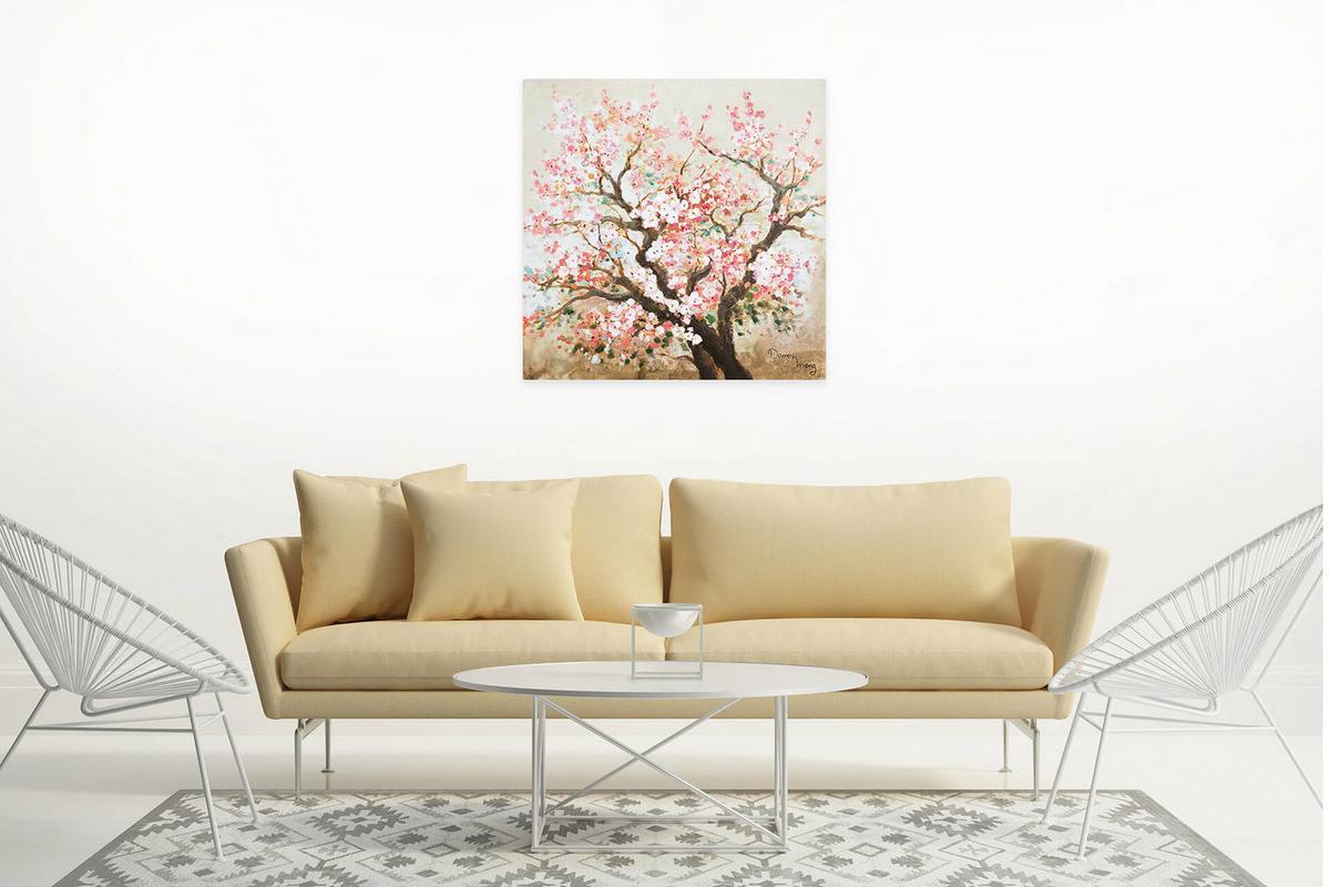 ACRYLBILD HANDGEMALT 80/80 cm - Pink/Braun, Holz/Textil (80/80cm) - KUNSTLOFT