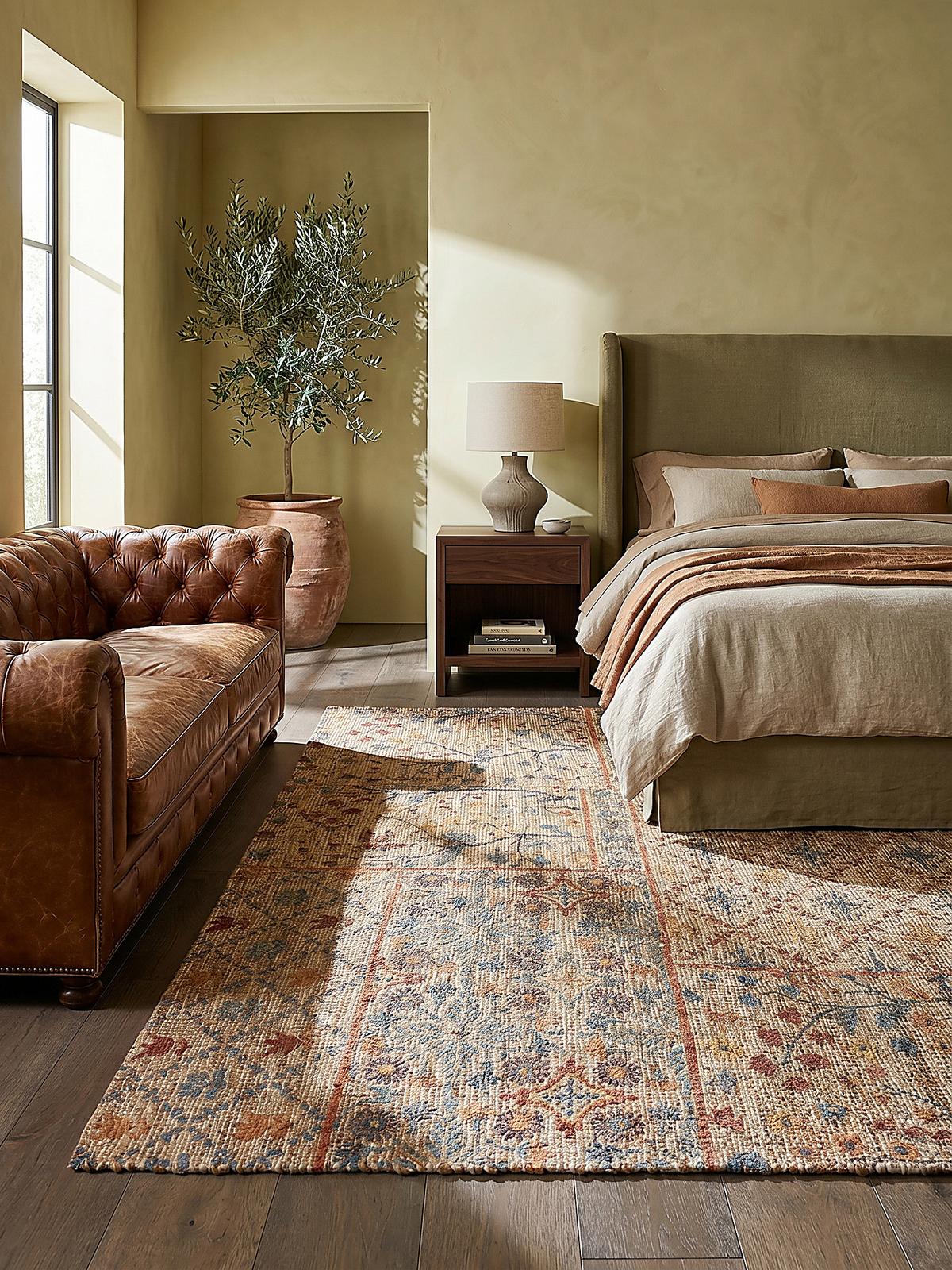 JUTETEPPICH handgewebt AVILL, im Boho-Stil, Natur-Blau, 200 x 290 cm - Beige, Textil (290/200cm) - KADIMA DESIGN