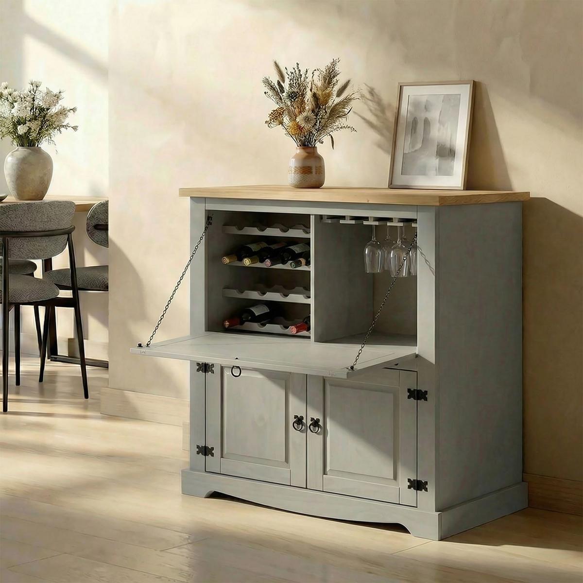 MEXICO MÖBEL WEINSCHRANK TEQUILA grau/braun - Braun/Grau, Holz (98/121/40cm) - IDIMEX