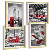BILDER SET 4er Set - 50x50 cm & 40x60 cm Goldrahmen - Red Accents London - Goldfarben, Kunststoff (50/50cm) - TULUP