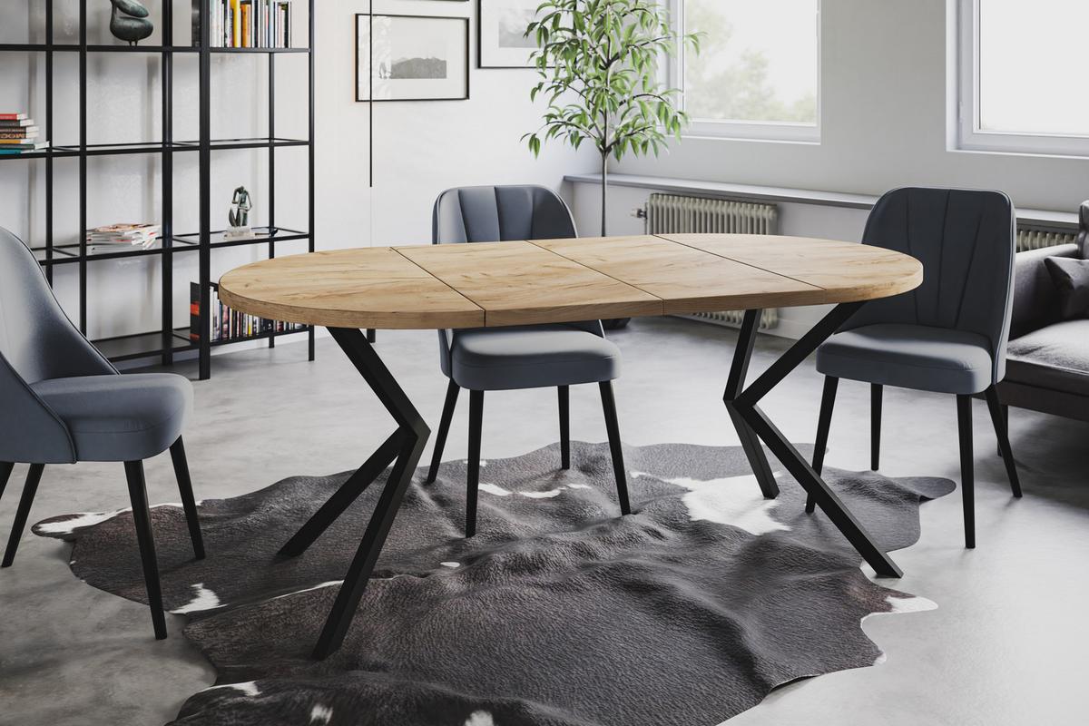 RUNDER Esszimmertisch LOFT LITEN, ausziehbarer Tisch Durchmesser: 90 cm/170 cm, Wohnzimmertisch Farbe: Braun, mit Metallbeinen in Farbe Schwarz - Schwarz/Braun, Holzwerkstoff (90/90/76cm) - Alpi-Möbel