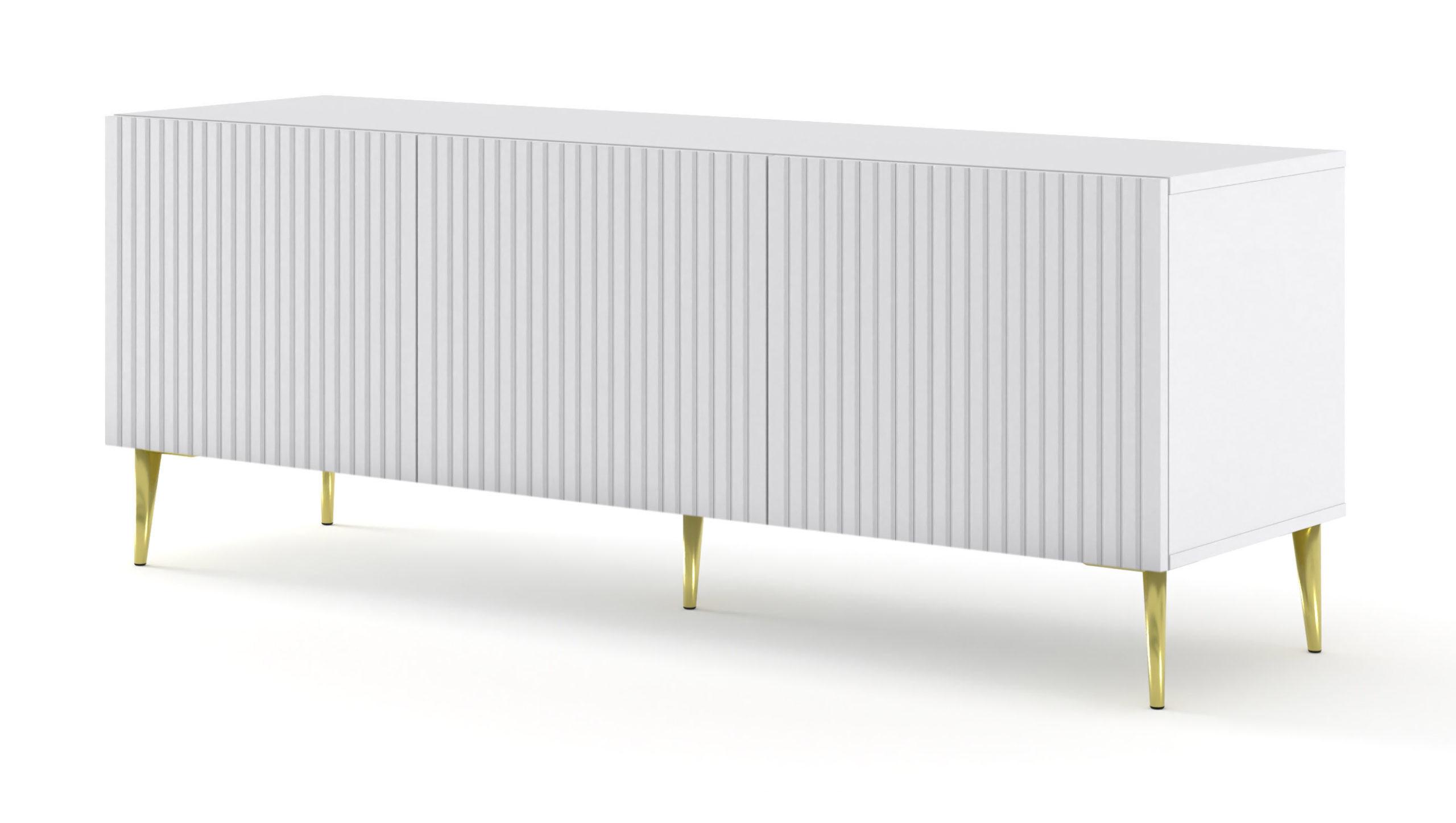 TV LOWBOARD Weiß, Weiß, Gold 150/56/42 - Weiß, Holzwerkstoff (150/56/42cm) - RAUMHIRSCH FURNITURE
