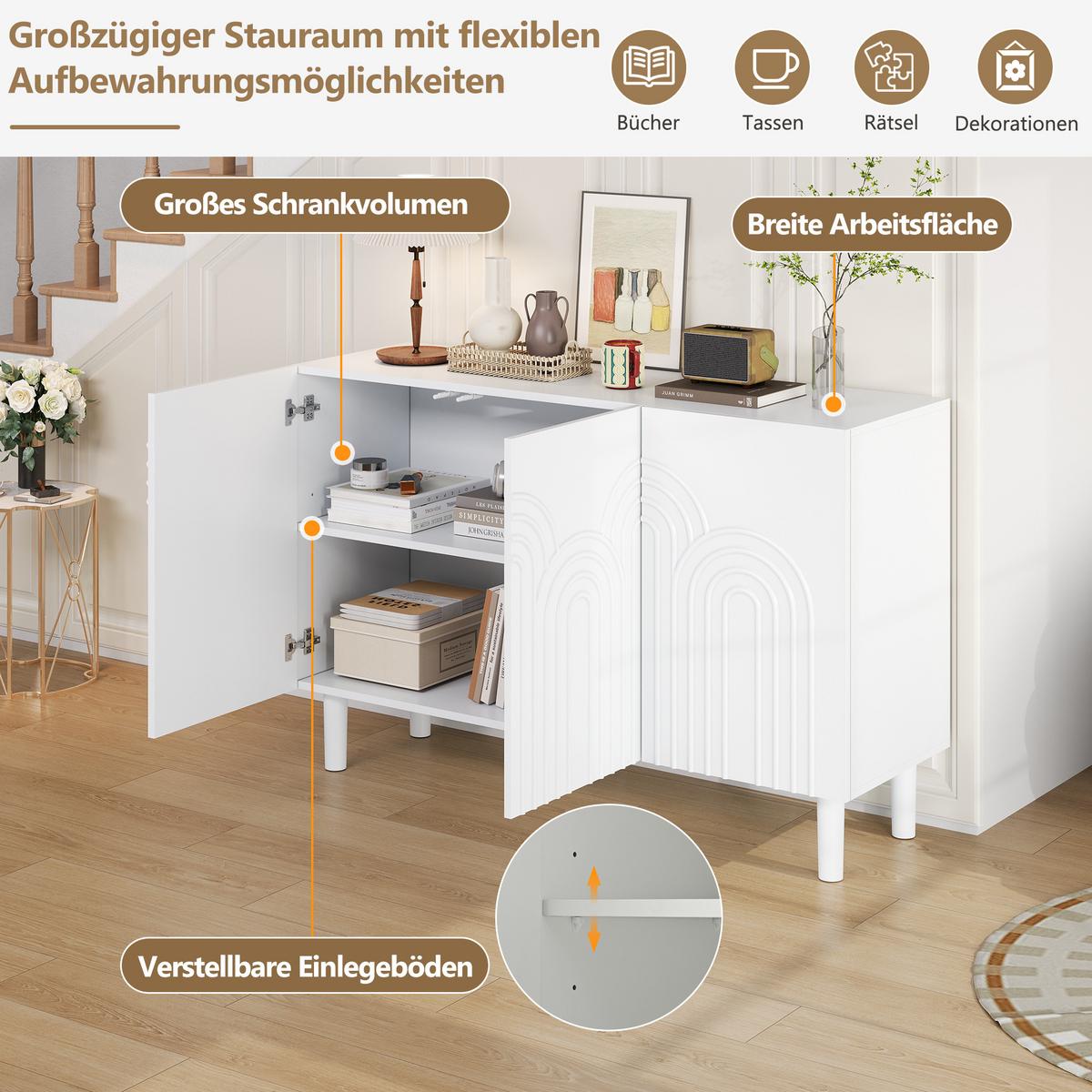 SIDEBOARD 120 cm in Weiß Kommode mit 3 Designtüren & verstellbaren Fächern - Weiß, Holzwerkstoff (120/79/39cm) - Urban Meuble