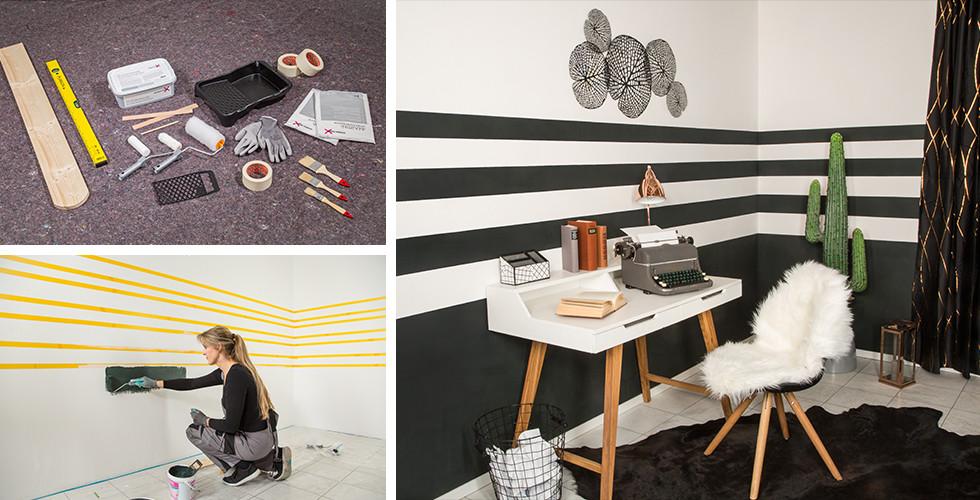 Wandgestaltung mit horizontalem Streifen-Look.