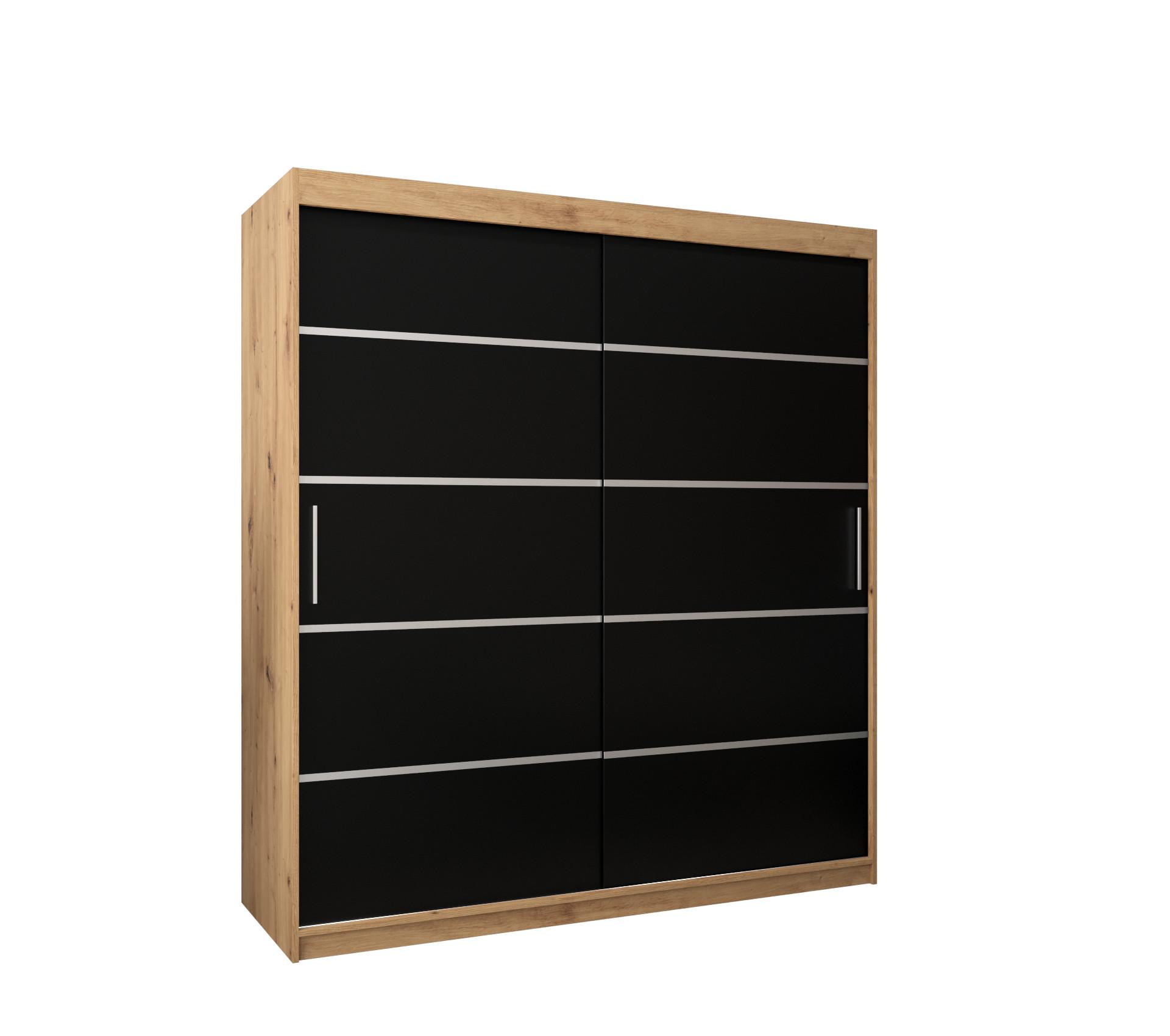 SCHWEBETÜRENSCHRANK 200/180/62 2-türig - Silberfarben/Schwarz, Holz/Kunststoff (180/200/62cm) - MÖBEL KRYSPOL