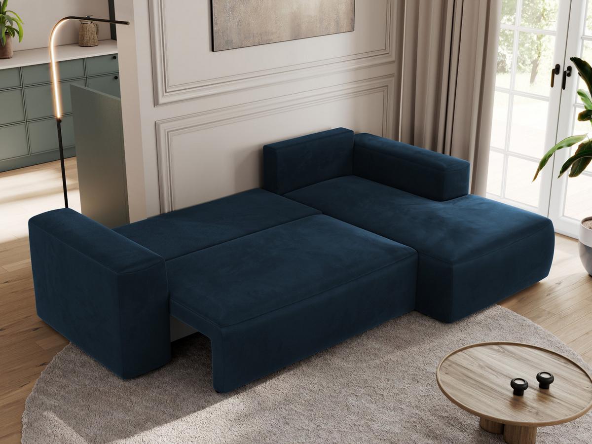 ECKSOFA TRENTINO L Dunkelblau Velvet - Rechts - Schwarz/Dunkelblau, Kunststoff/Textil (164/266cm) - MKS