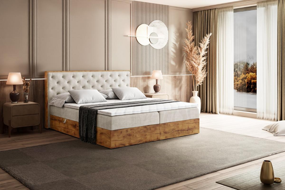 BOXBETT mit Matratze H4 und Lattenrost - LOLLI3 - 140x200 - Beige - Champagner, Holzwerkstoff/Kunststoff (140/200cm) - ALTDECOR