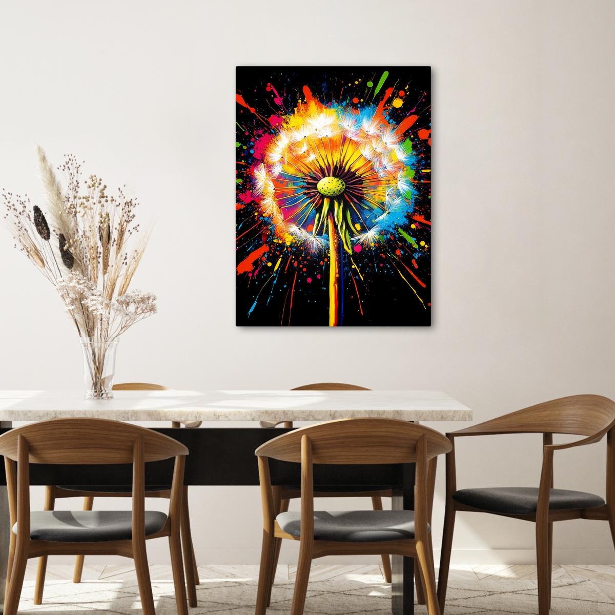 LEINWANDBILD Löwenzahn - Graffiti - Farbenfroh - Blumen - Natur Wandbild Wohnzimmer 60x80 cm - Multicolor, Textil (60/80cm) - MuchoWow