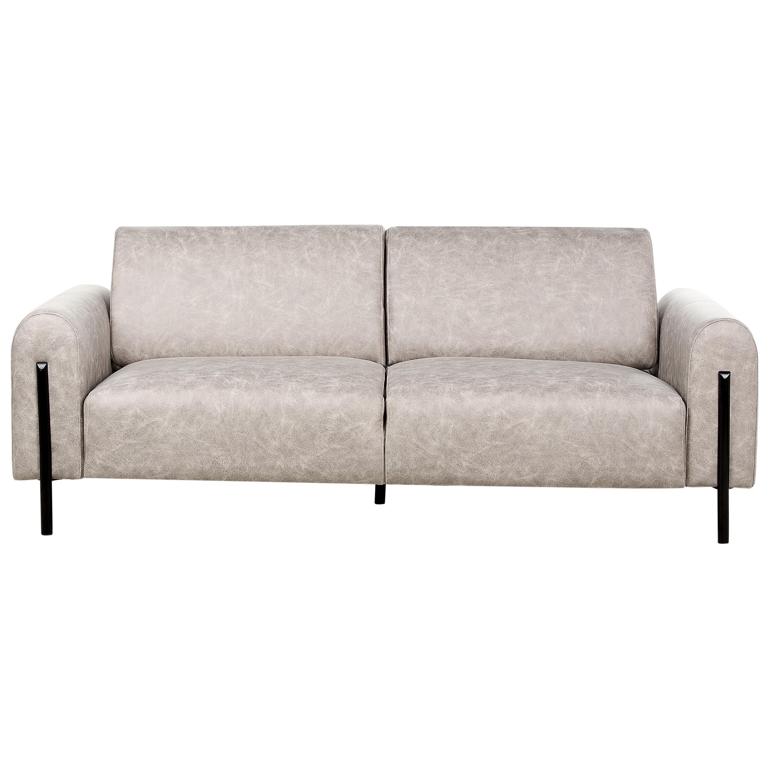 3-SITZER-SOFA Lederoptik hellgrau Askim - Schwarz/Grau, Textil (207/87/89cm) - Beliani