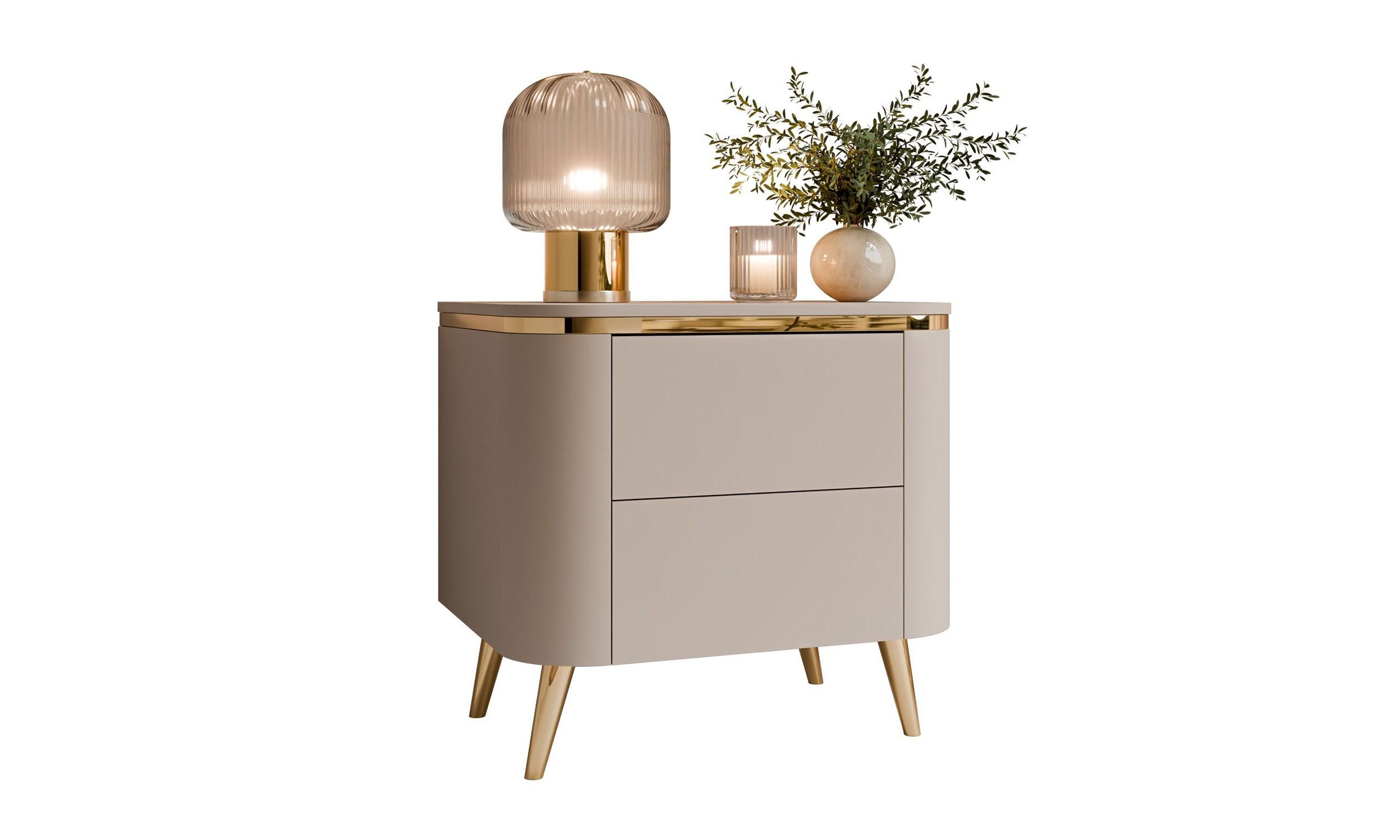 NACHTTISCH AVELINE 50/40/51 cm schräge goldfarbene Füße Kaschmir - Kaschmir/Goldfarben, Holzwerkstoff (50/51/40cm) - Lookway