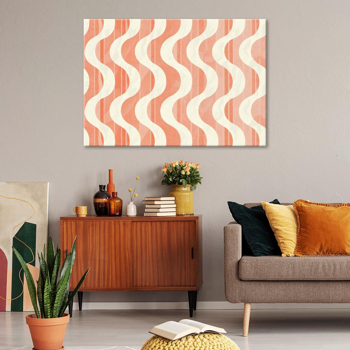 LEINWANDBILD Gewellte Retro-Abstraktion 90x60cm - Orange, Textil (90/60cm) - Feeby