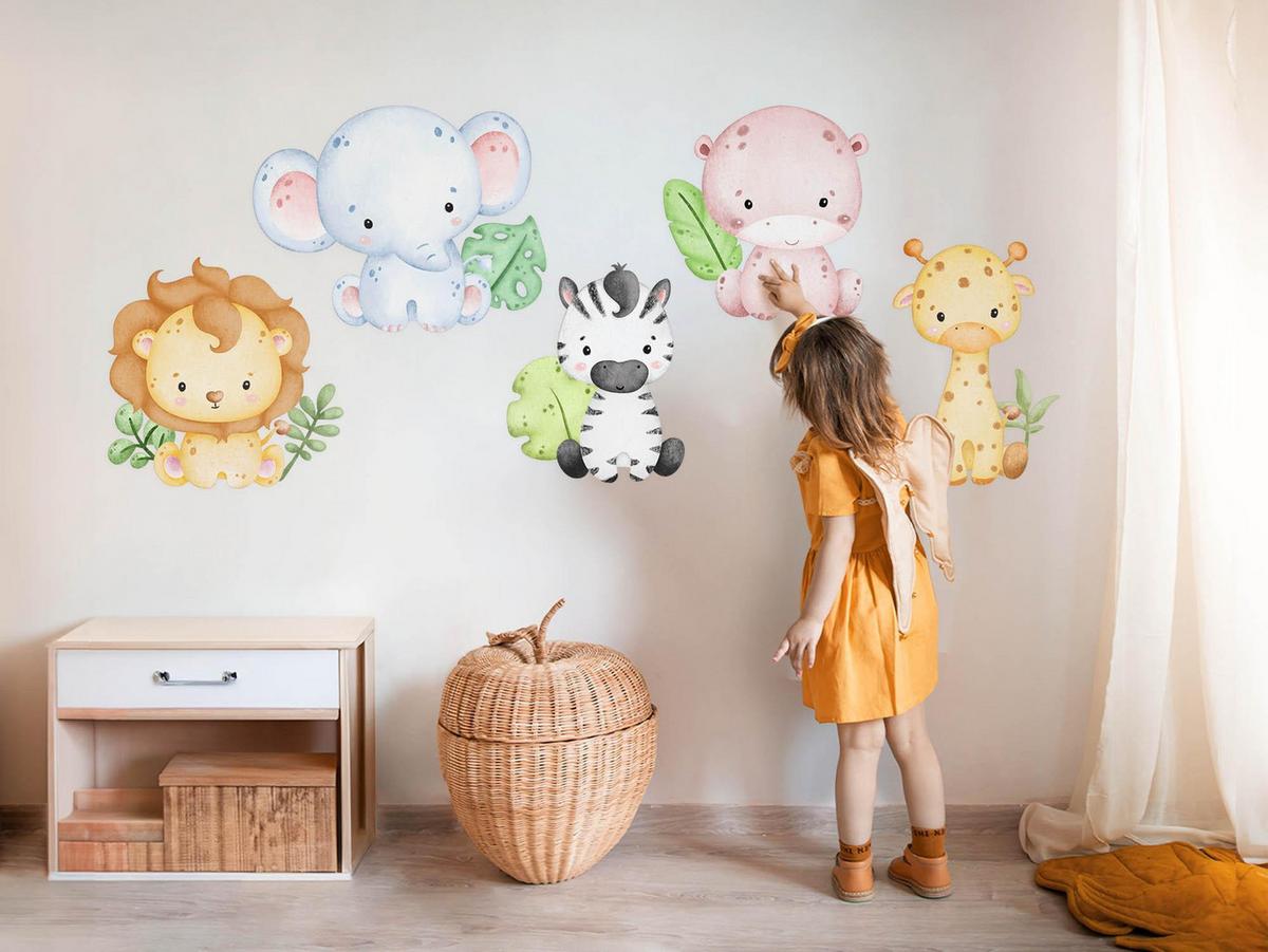 WANDAUFKLEBER 100x115cm - Safaritiere - Multicolor, Kunststoff (100/115/0.1cm) - Wallfluent