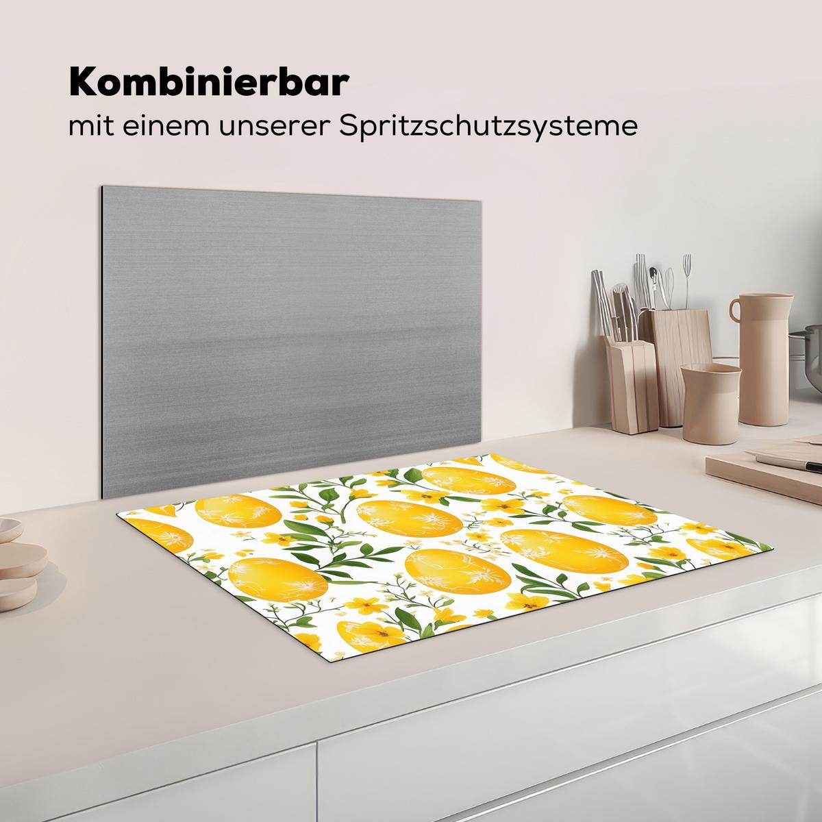 HERDABDECKPLATTE Blumen - Ostereier - Gelb Induktionsmatte 71x52 cm - Gelb, Kunststoff (71/52/0.2cm) - MuchoWow