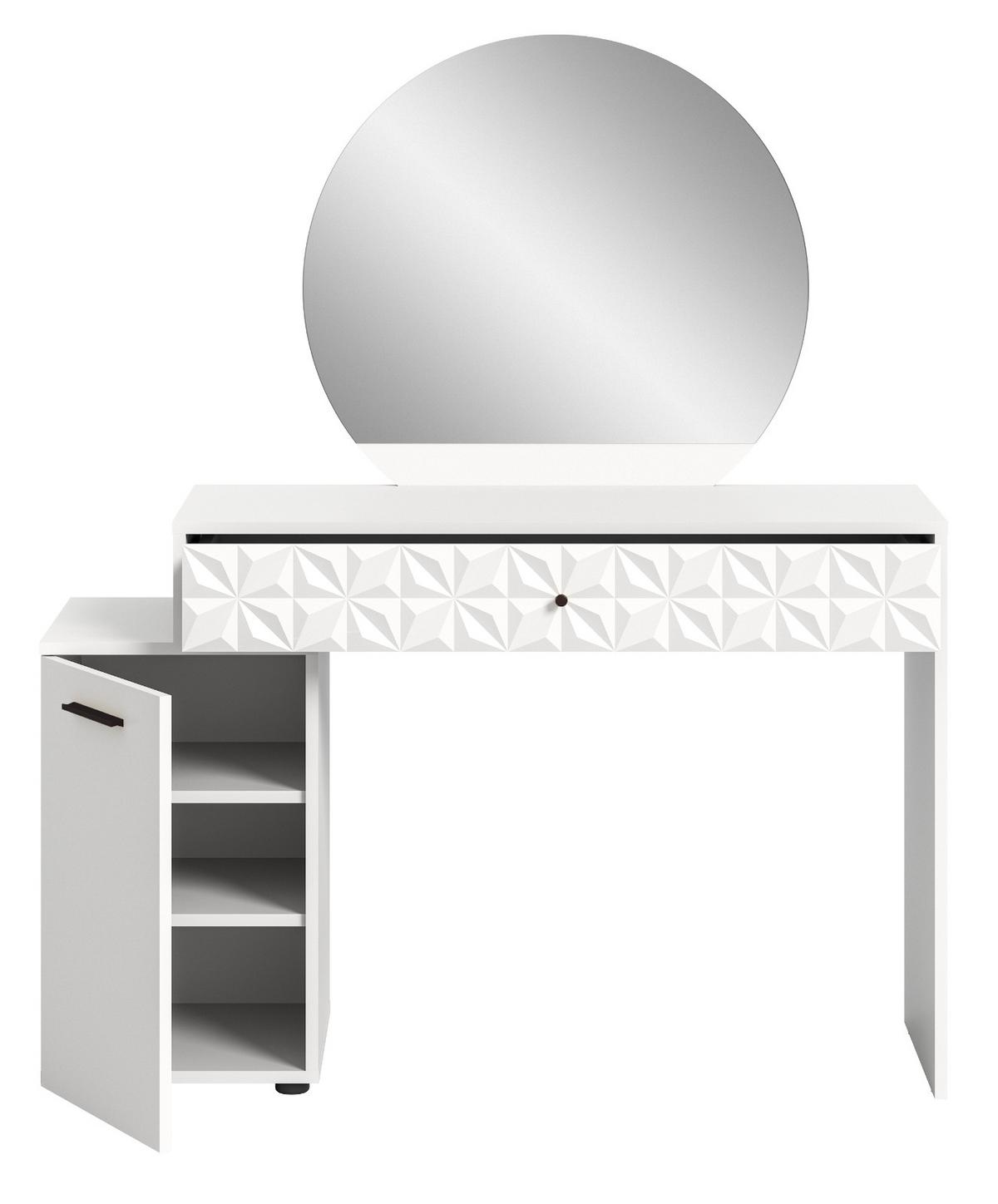 SCHMINKTISCH weiß Hochglanz 117 cm, Kosmetiktisch mit Spiegel - Weiß Hochglanz/Schwarz, Glas/Holzwerkstoff (42/138/117cm) - Inn.Furn