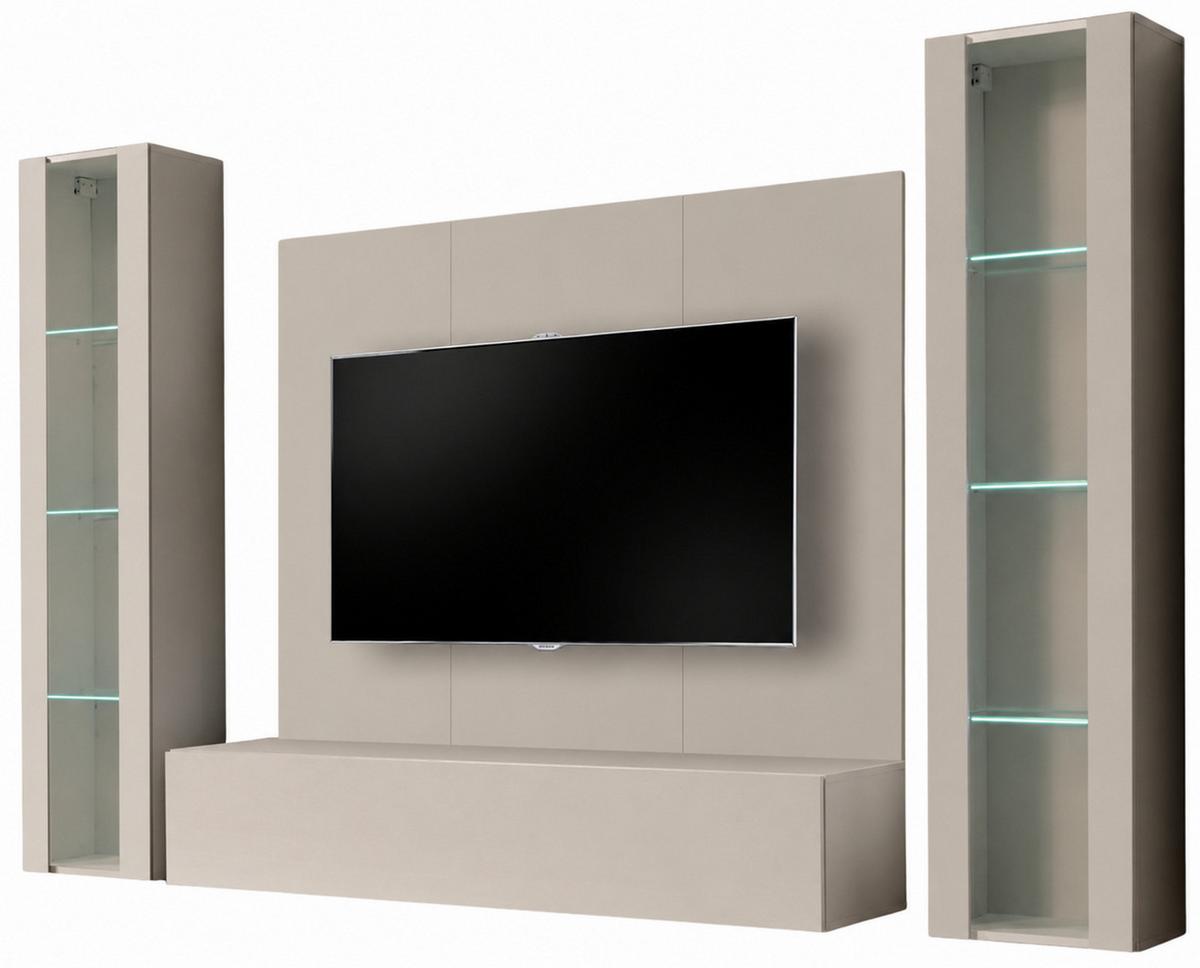 WOHNWAND Kaschmir 4-teilig 260 cm hängend, Schrankwand mit LED-Beleuchtung - Kaschmir, Glas/Holzwerkstoff (260/170/40cm) - Inn.Furn