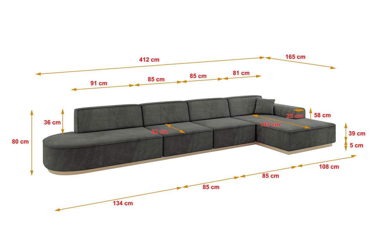 ECKSOFA Ottomane Rechts IREA-L3 - 412x165x80 cm Ecru - Anthrazit, Holzwerkstoff/Textil (412/165cm) - ALTDECOR