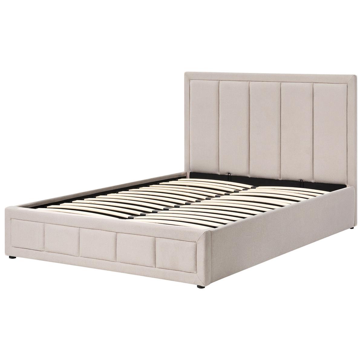 BETT mit Stauraum 140/200 cm Stoff Beige Quiberon - Beige, Textil (140/200cm) - Beliani