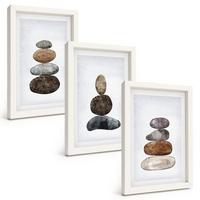 BILDER SET 3er Set - 20x30 cm Weißer Rahmen - Minimalistische Boho-Steine - Weiß, Kunststoff (20/30cm) - TULUP
