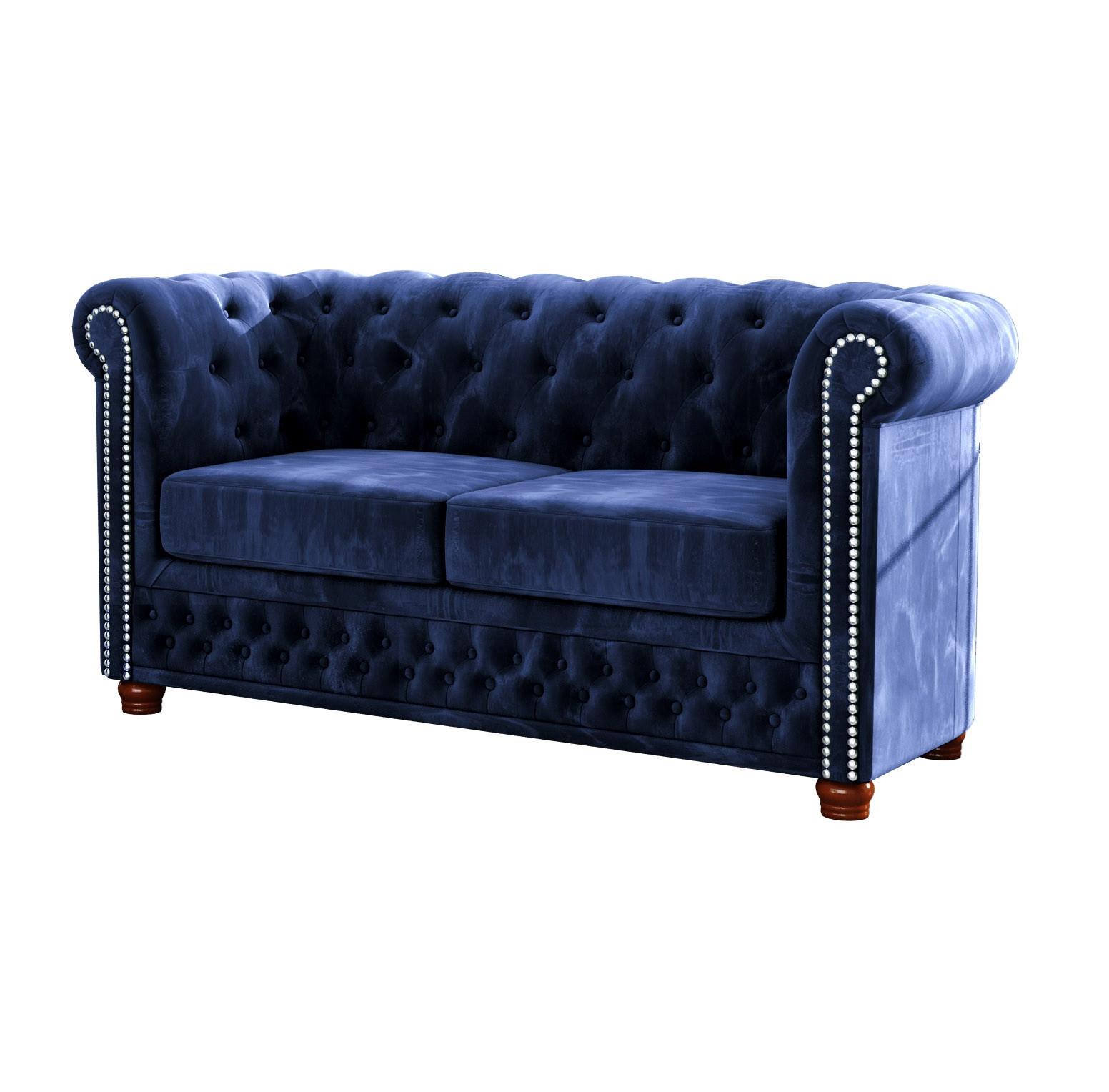 CHESTERFIELD-SOFA 2-sitzer Lauren Marineblau Samt - Dunkelblau/Braun, Holz/Textil (148/72/86cm) - S-Style Möbel