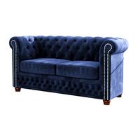 CHESTERFIELD-SOFA 2-sitzer Lauren Marineblau Samt - Dunkelblau/Braun, Holz/Textil (148/72/86cm) - S-Style Möbel