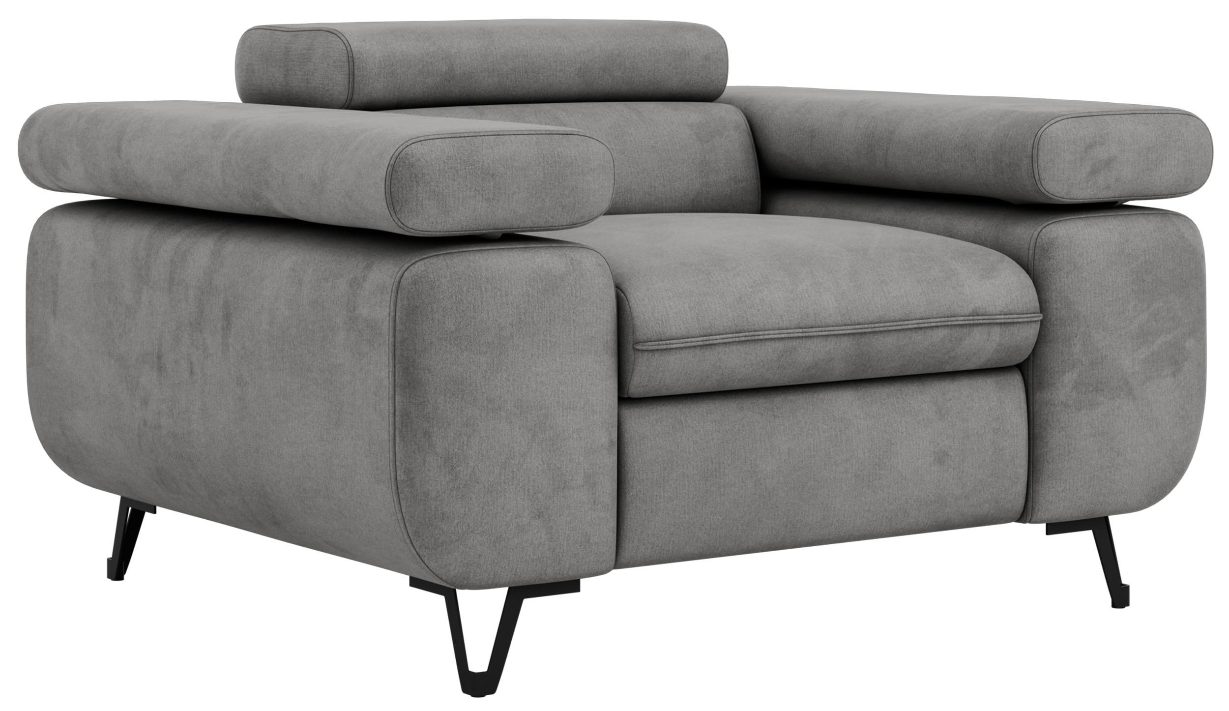 SESSEL PETER 1 - Hellgrau Velvet - Silberfarben/Hellgrau, Textil/Metall (126/76/99cm) - MKS