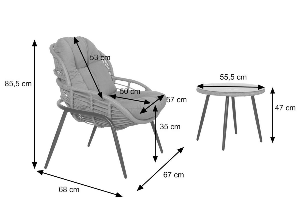 POLY-RATTAN GARNITUR Grau, Anthrazit - Anthrazit/Grau, Kunststoff - MCW