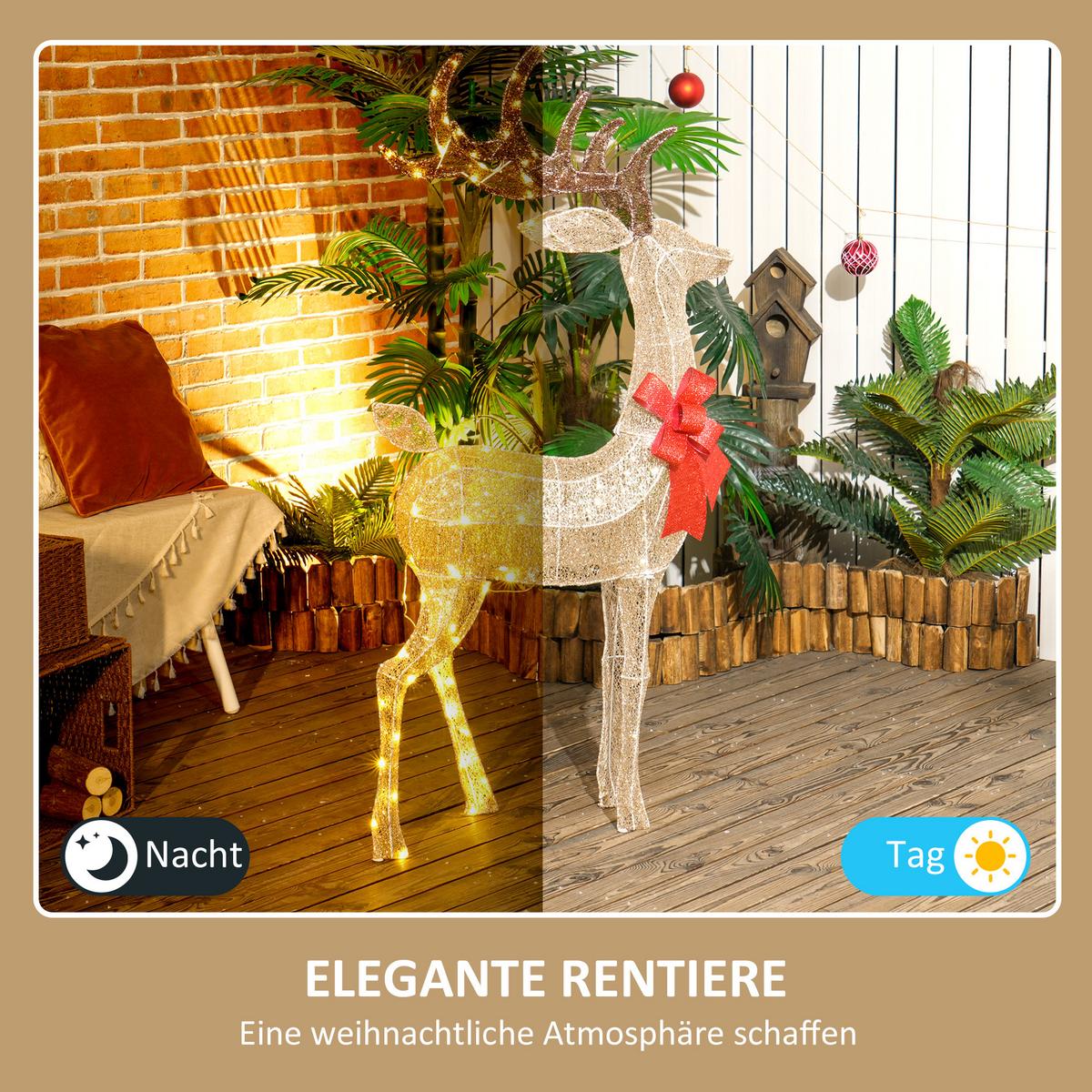 137ER LED Rentier, Weihnachtsdeko in warmweiß, Weihnachtsbeleuchtung - Goldfarben, Kunststoff (25/135/66cm) - Outsunny