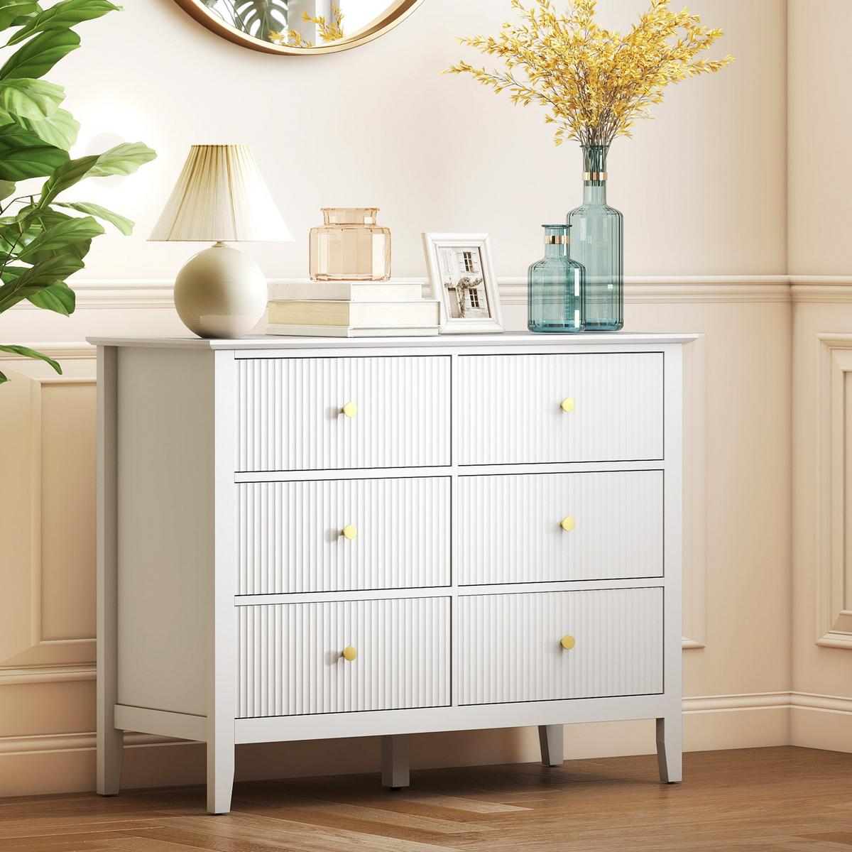 KOMMODE mit 6 Schubläden Weiß 100/40/78 cm - Goldfarben/Weiß, Holzwerkstoff/Metall (40/78/100cm) - HOMCOM