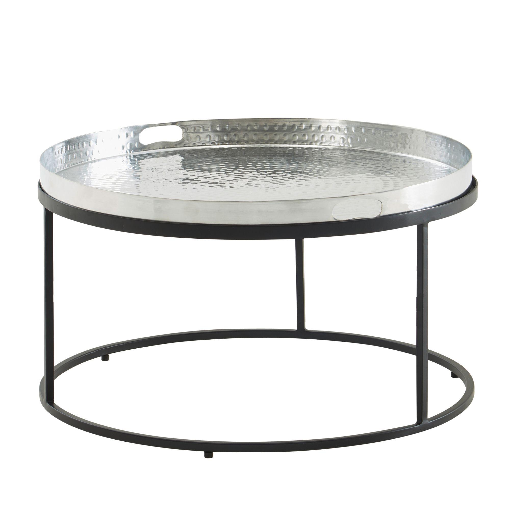 COUCHTISCH mit Hammerschlag-Struktur, abnehmbares Tablett, aus Aluminium und Eisen, Silber 62x62x36 cm - Silberfarben/Schwarz, Metall (62/62/36cm) - KADIMA DESIGN