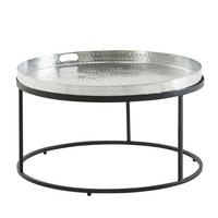 COUCHTISCH mit Hammerschlag-Struktur, abnehmbares Tablett, aus Aluminium und Eisen, Silber 62x62x36 cm - Silberfarben/Schwarz, Metall (62/62/36cm) - KADIMA DESIGN