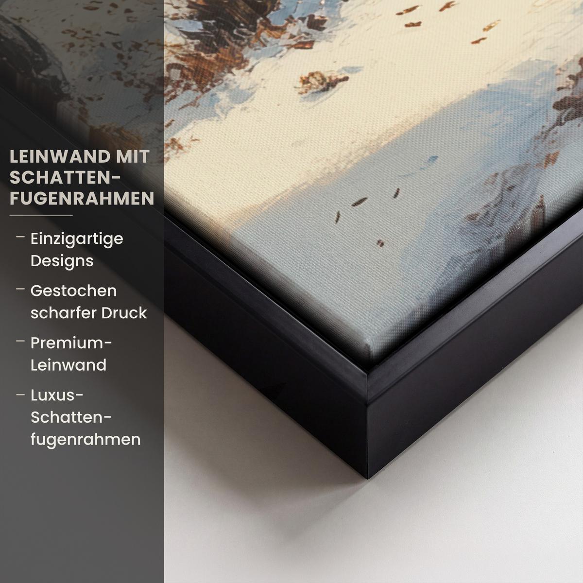LEINWAND Bilder mit Rahmen - Winter - Schnee - Zuhause - Natur - 50x50 - Hellbraun, Textil (50/50cm) - MuchoWow