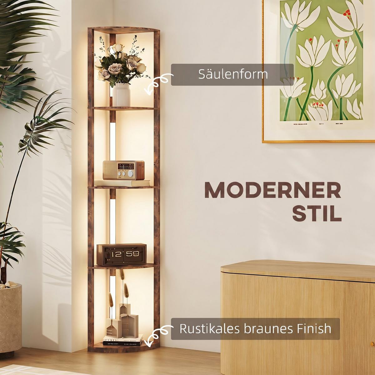 STEHLEUCHTE MDF Rustikal-Braun - Braun, Holzwerkstoff (41/29.5/163.5cm) - HOMCOM