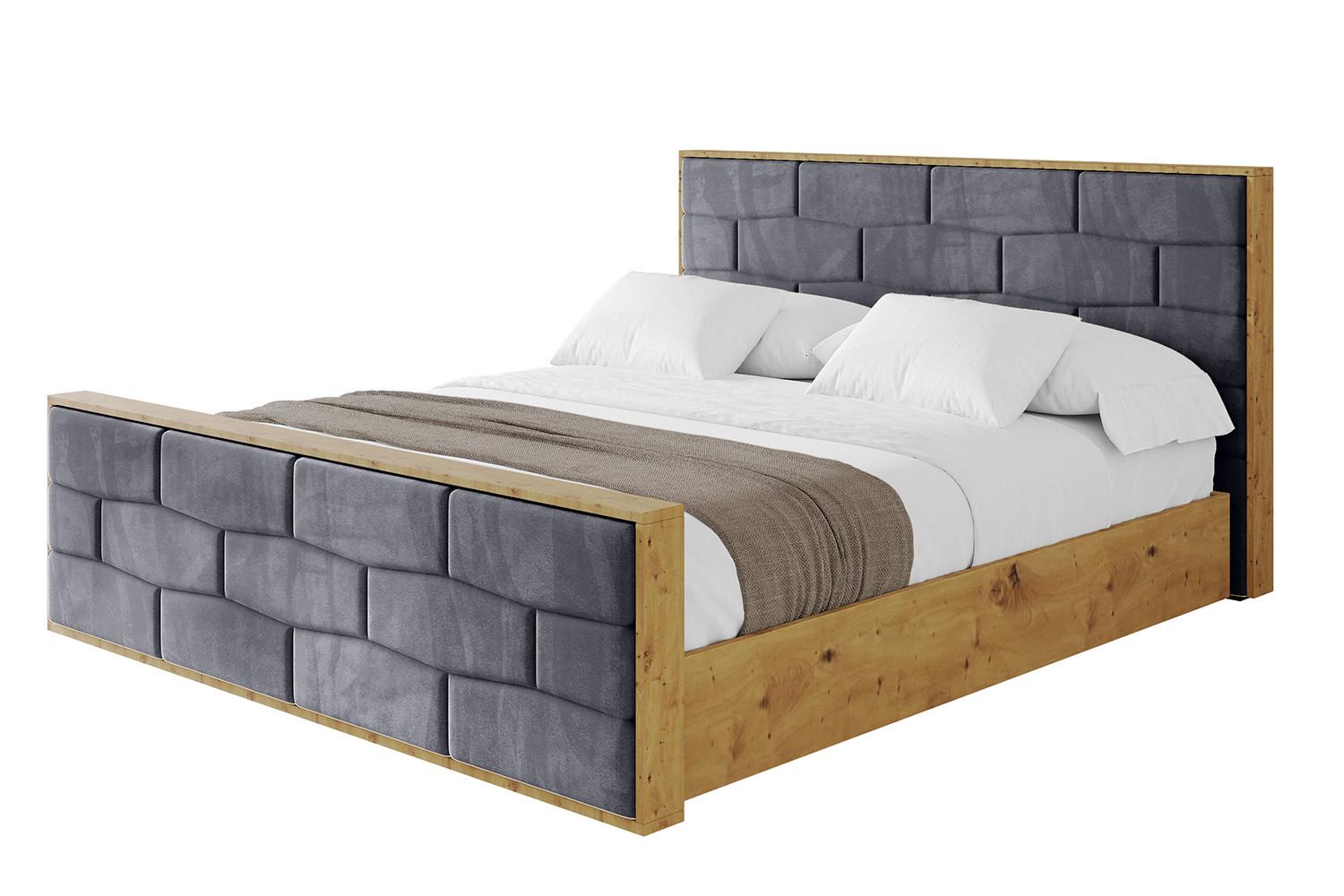 POLSTERBETT mit Bettkasten, Fußteil und Lattenrost, Boxbett mit Matratze H3/H4 - ENZO8-Z 200x200 Dunkelgrau - Dunkelgrau, Holzwerkstoff/Textil (200/200cm) - ALTDECOR