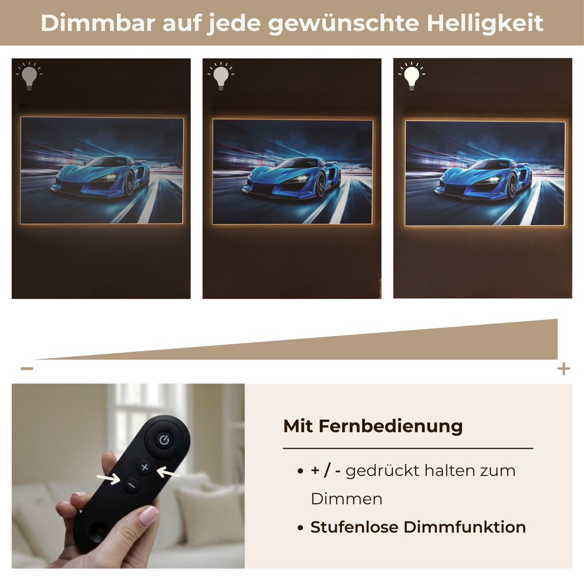 NACHTTISCHLAMPE MIT AKKU Auto - Blau - Jungen - Kind 100x70 cm - Blau, Holzwerkstoff (8/100/70cm) - OnlyWow