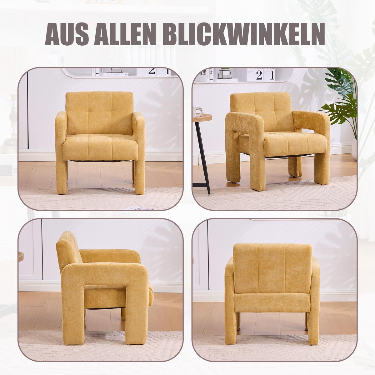 SESSEL Nordic Style aus Chenille mit ergonomischen Armlehnen - Gelb, Textil (67/74/69cm) - Urban Meuble