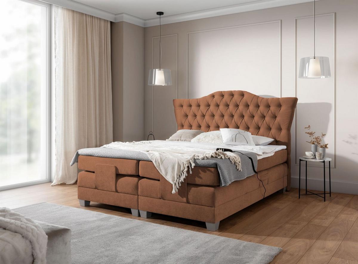 BOXSPRINGBETT Bett Elektrisch Fausto - Rotbraun, Holzwerkstoff/Textil (160/200cm) - Fun Möbel