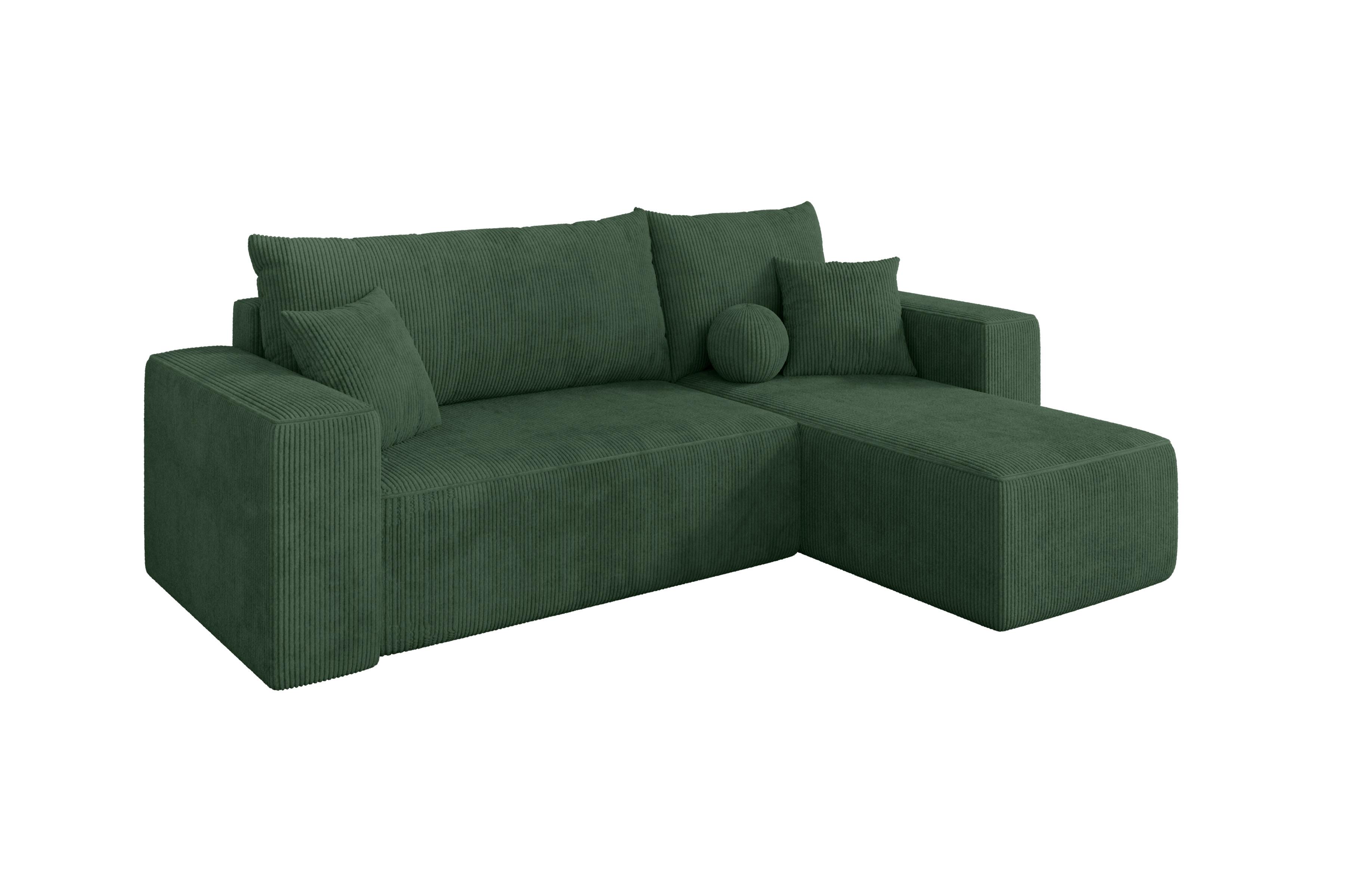 ECKSOFA mit Schlaffunktion Ottomane Rechts SENO-L 249x139x85 Grün Cord - Dunkelgrün/Schwarz, Holzwerkstoff/Kunststoff (249/139cm) - ALTDECOR