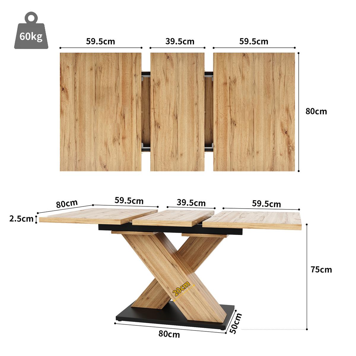 ESSTISCH Holz-Optik ausziehbar 119-158,5 cm mit modernem X-Gestell - Naturfarben, Holzwerkstoff (80/158.5/75cm) - Urban Meuble