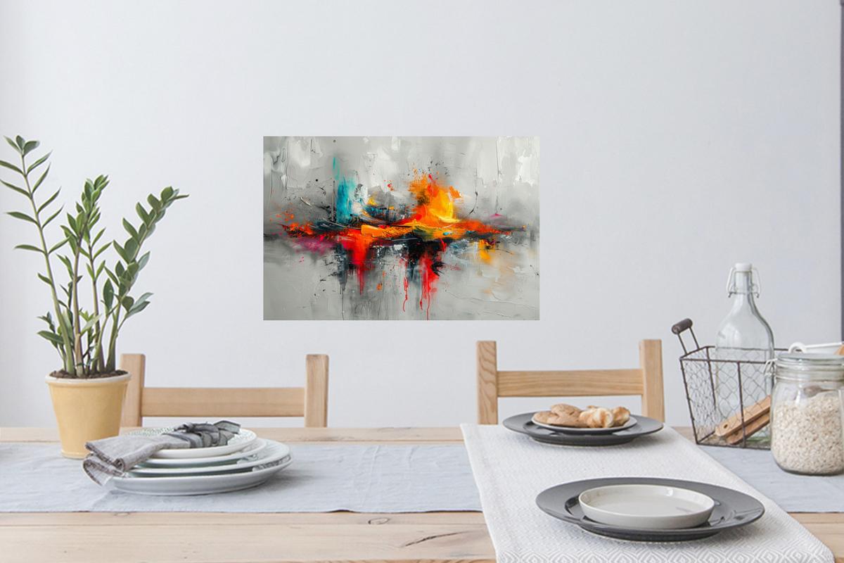 WANDTATTOO Moderne Kunst - Orange - Grau - Abstrakt Deko Wohnzimmer 60x40 cm - Hellgrau, Kunststoff (60/40/0.1cm) - MuchoWow