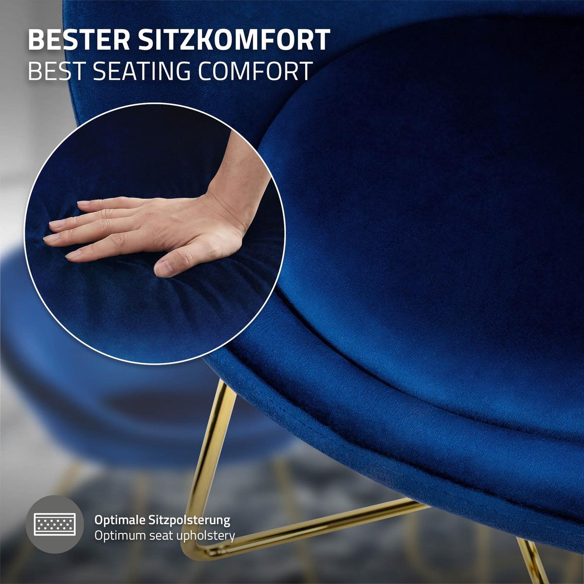 ESSZIMMERSTUHL Blau aus Samt - Blau/Goldfarben, Metall (58/74/65cm) - ML-DESIGN