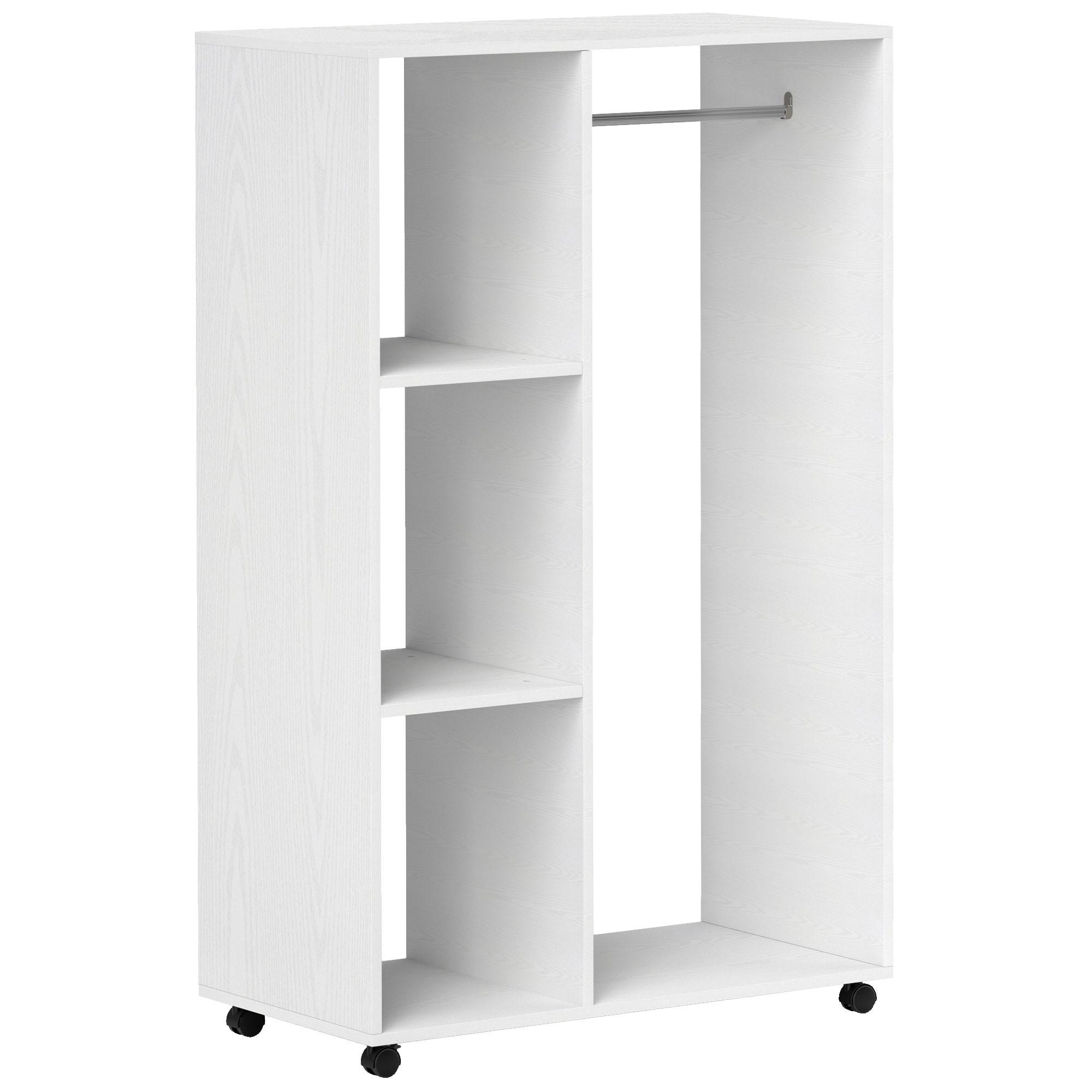 KLEIDERSCHRANK-AUF-ROLLEN Spanplatte Aluminiumlegierung Weiß - Weiß, Holz (40/128/80cm) - HOMCOM