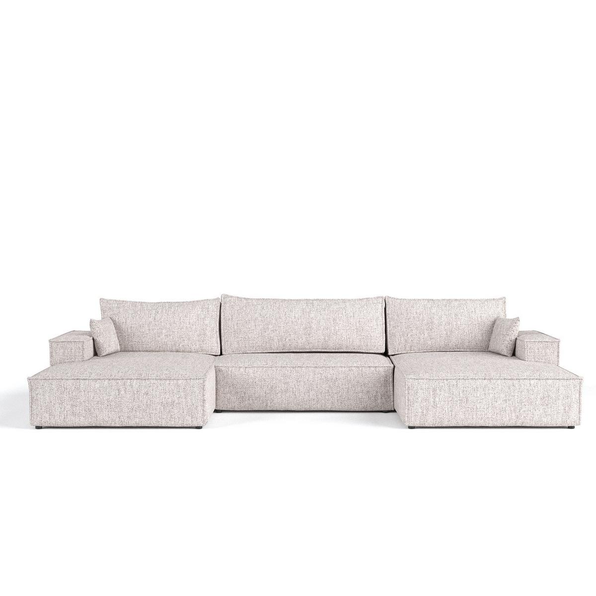 WOHNLANDSCHAFT NUBO mit Schlaffunktion Creme im Neve Stoff - Beige/Schwarz, Holz/Holzwerkstoff (398/70/148cm) - AltaBeds