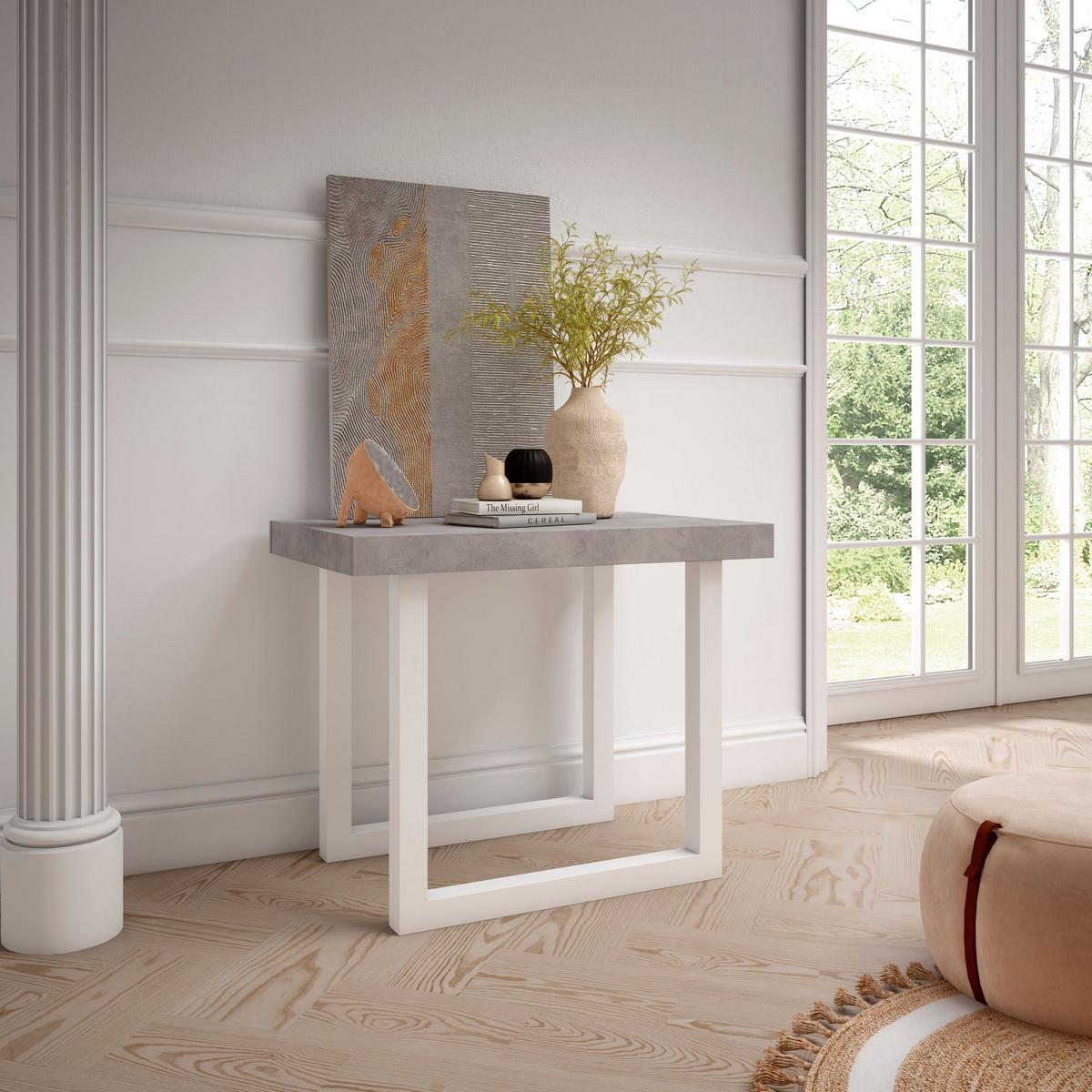 KONSOLENTISCH ausziehbar 58 bis 140cm, für 6 Gäste, zementgrau, 90/58/73cm - Multicolor/Weiß, Holzwerkstoff (90/140/73cm) - Skraut Home
