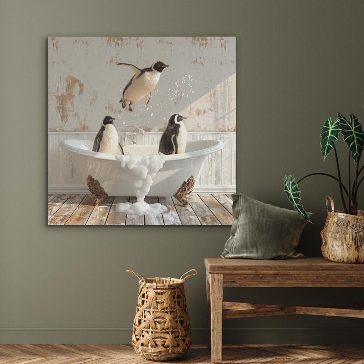 AKUSTIKBILD Vintage - Pinguin - Badewanne - Schaumstoff Akustikpaneele 90x90 cm - Schwarz, Kunststoff (90/90/0.9cm) - MuchoWow
