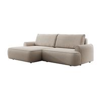 ECKSOFA MARE Beige Boucle-Stoff mit Schlaffunktion - Beige, Holz (250/146cm) - MASSENO