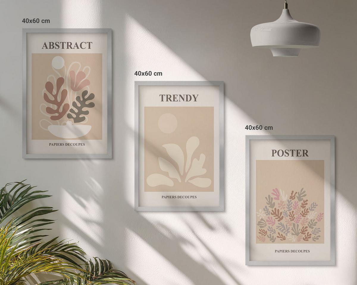 BILDER SET 3er Set - 40x60 cm Silberner Rahmen - Pflanzenmotive beige braun - Silberfarben, Kunststoff (40/60cm) - TULUP