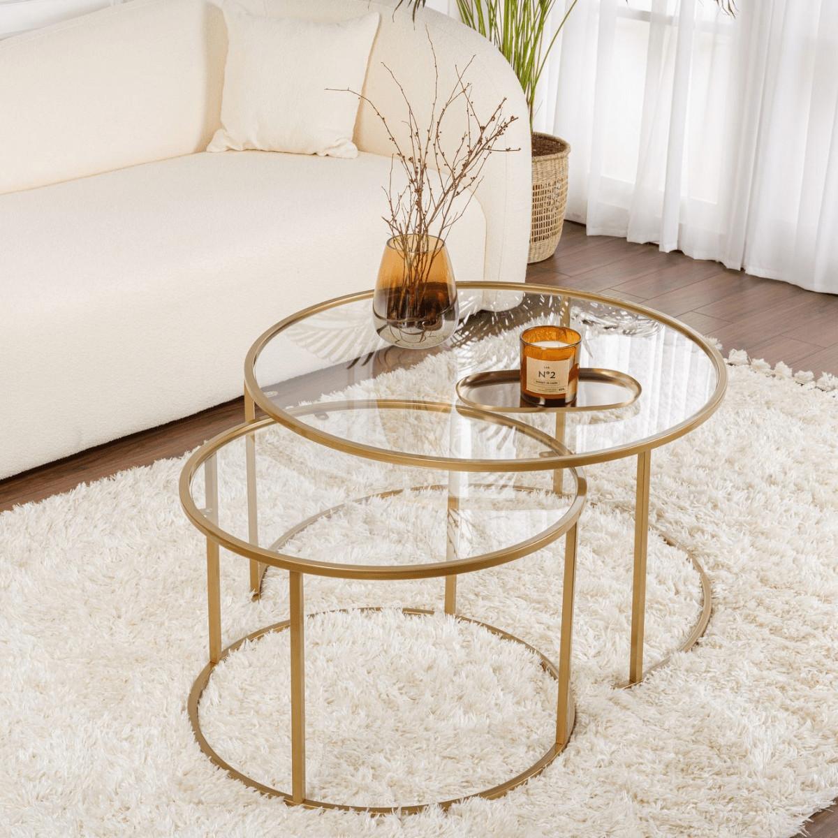 COUCHTISCHE mit Glasplatte 80/80/43 cm - Goldfarben, Metall (82/80/43cm) - Calicosy